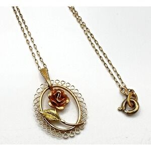 Vintage Krementz Necklace Gold Filled Flower Pendant 18" Dainty Chain Sweet